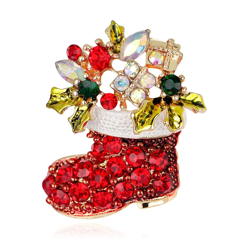Christmas New Year Brooch, Sparkling Rhinestone Santa Claus, Elk Penguin, Snowman Boots, Bell Wreath Pin Jewelry Gift