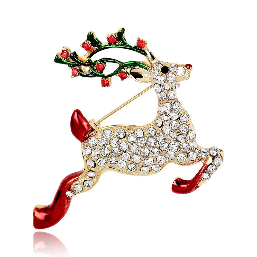 Christmas New Year Brooch, Sparkling Rhinestone Santa Claus, Elk Penguin, Snowman Boots, Bell Wreath Pin Jewelry Gift