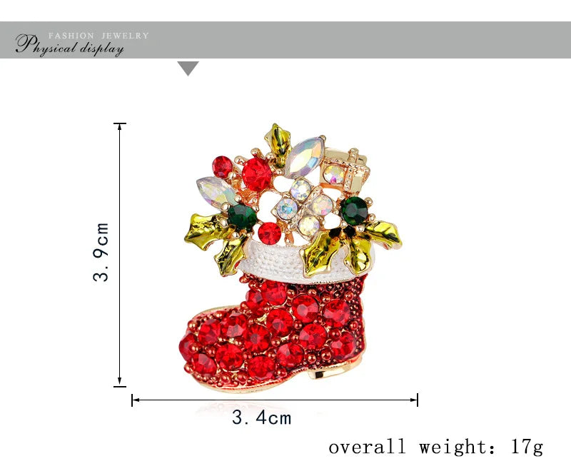 Christmas New Year Brooch, Sparkling Rhinestone Santa Claus, Elk Penguin, Snowman Boots, Bell Wreath Pin Jewelry Gift