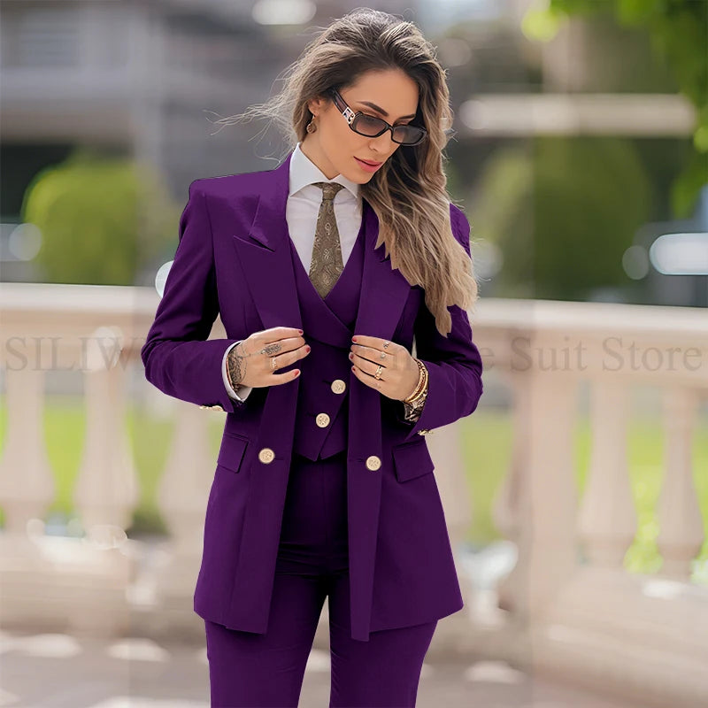 Elegant Women Suit 3 Piece Jacket Vest Pants, Lady's Blazers Sets