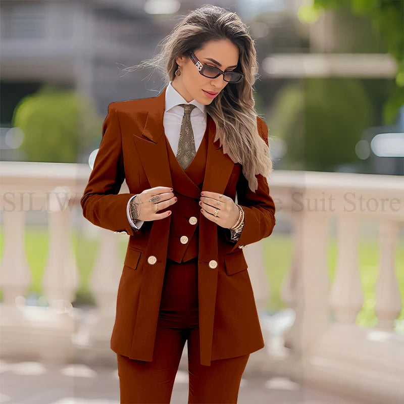 Elegant Women Suit 3 Piece Jacket Vest Pants, Lady's Blazers Sets