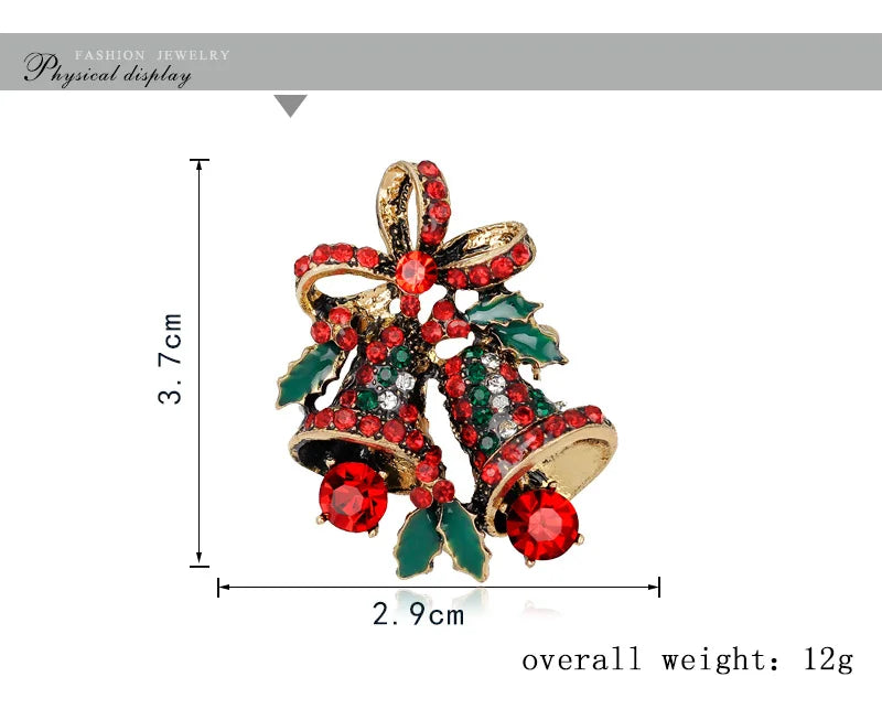 Christmas New Year Brooch, Sparkling Rhinestone Santa Claus, Elk Penguin, Snowman Boots, Bell Wreath Pin Jewelry Gift