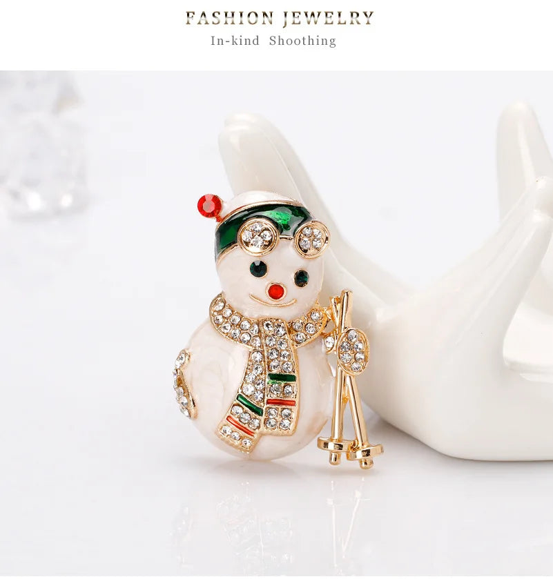 Christmas New Year Brooch, Sparkling Rhinestone Santa Claus, Elk Penguin, Snowman Boots, Bell Wreath Pin Jewelry Gift