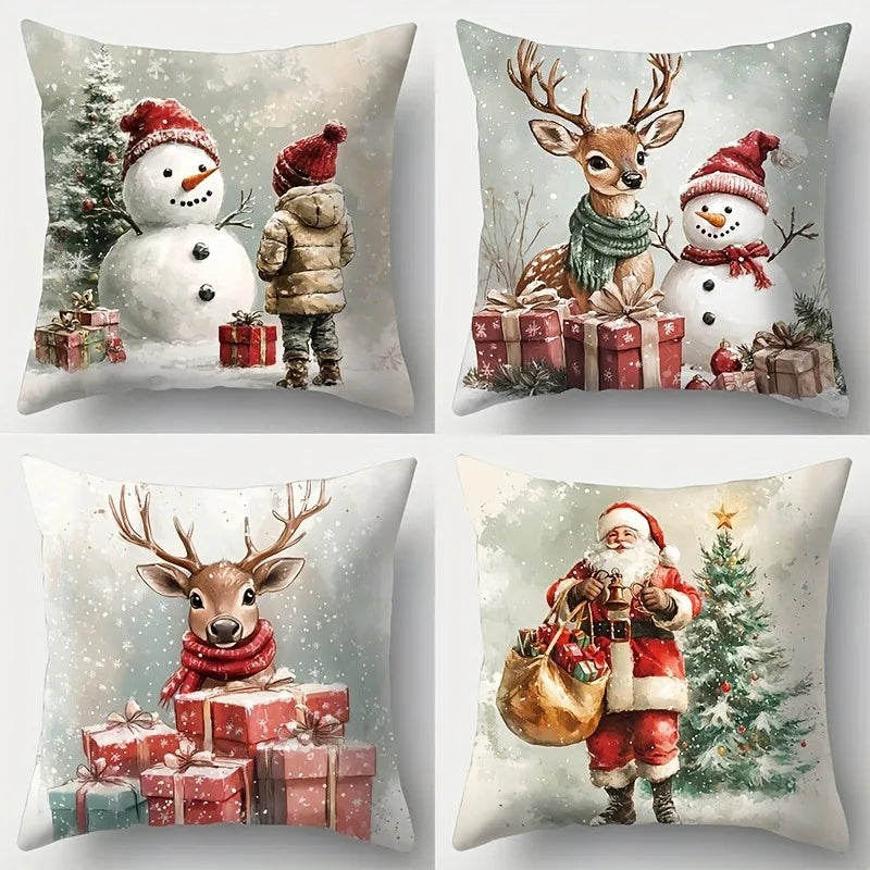 Home Decoration: Christmas: Deer, Santa Claus And Snowman Cushion Covers For Sofa, Bedroom, Car, Pillow Covers