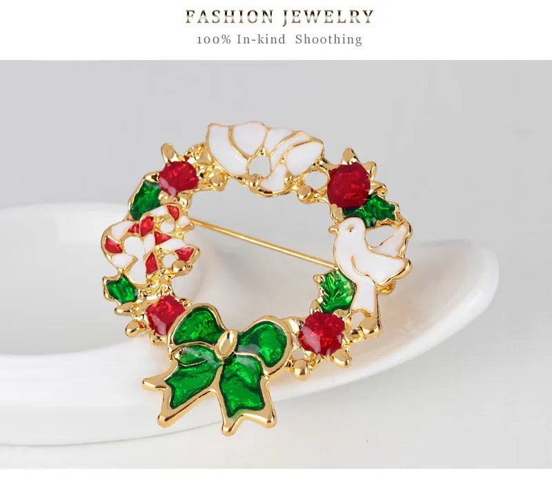 Christmas New Year Brooch, Sparkling Rhinestone Santa Claus, Elk Penguin, Snowman Boots, Bell Wreath Pin Jewelry Gift