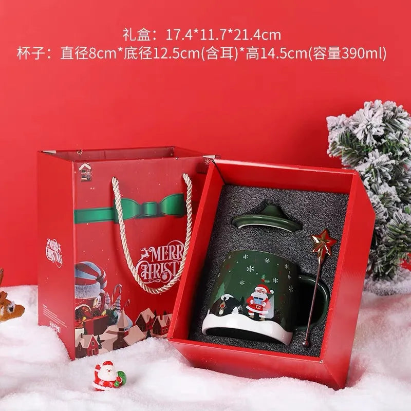 Christmas Coffee Mug with Lid and Stirrer, Ceramic Coffee Cups, Cute Water Cups, Summer Winter Drinkware, Christmas Gifts