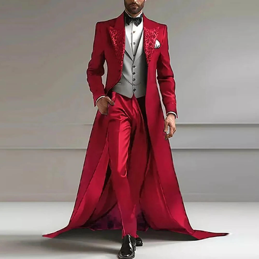 Luxury Suits Me 3 Pieces Sets Sparkly Sequins Lapel Prom Tuxedos With Long Train Customized Man Banquet Party Dress