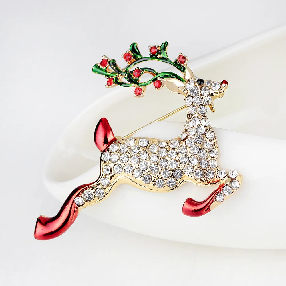 Christmas New Year Brooch, Sparkling Rhinestone Santa Claus, Elk Penguin, Snowman Boots, Bell Wreath Pin Jewelry Gift