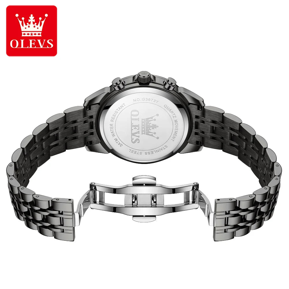OLEVS Moon Phase Men's Waterproof Chronograph Quartz Watch Stainless steel Calendar Brand Wristwatch