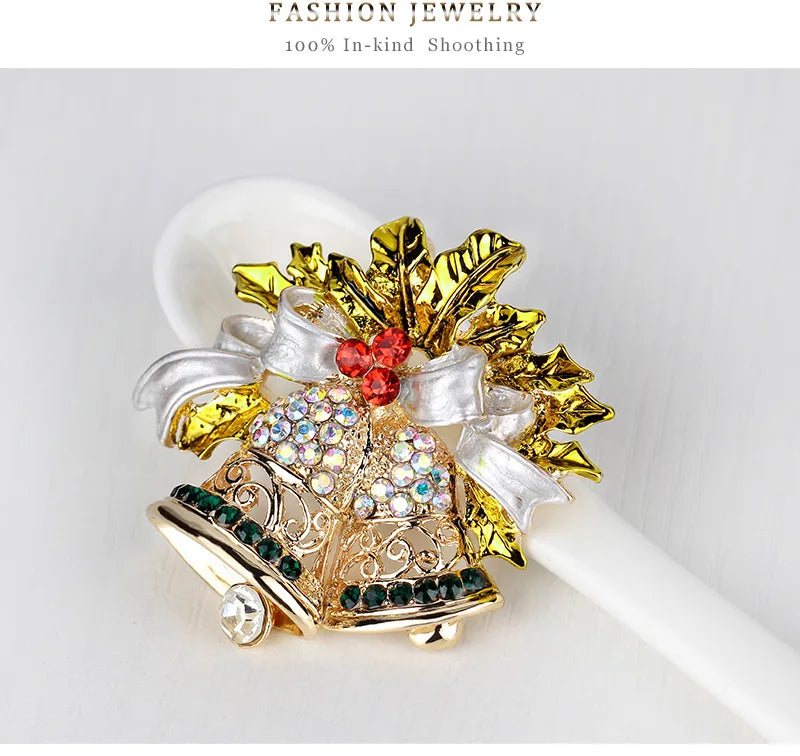 Christmas New Year Brooch, Sparkling Rhinestone Santa Claus, Elk Penguin, Snowman Boots, Bell Wreath Pin Jewelry Gift