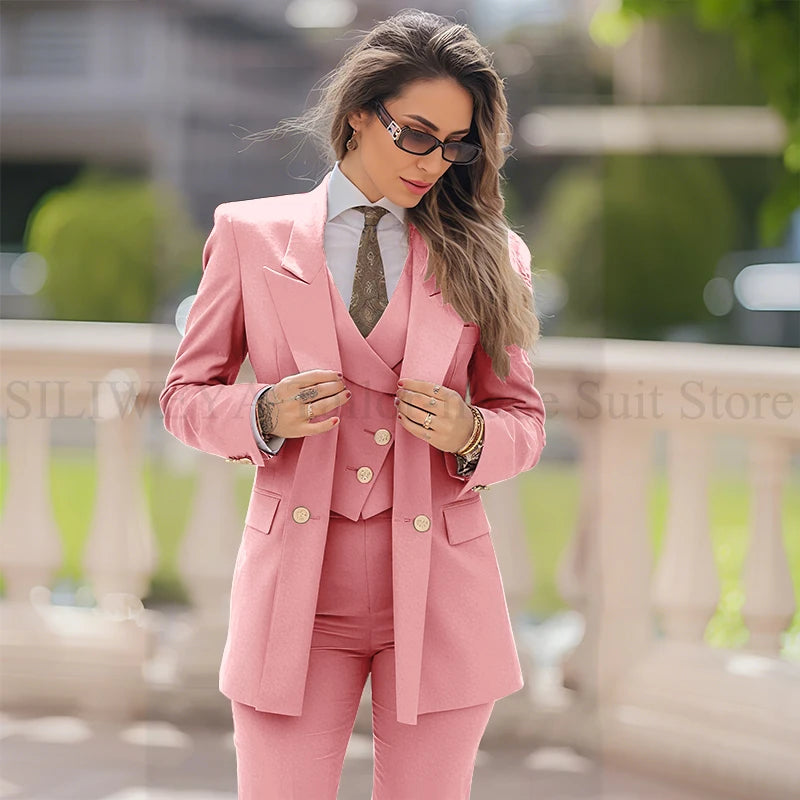 Elegant Women Suit 3 Piece Jacket Vest Pants, Lady's Blazers Sets