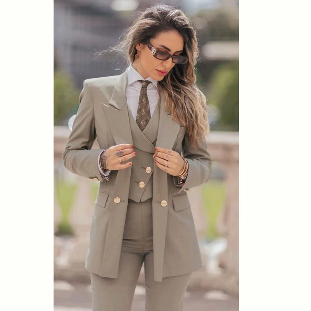 Elegant Women Suit 3 Piece Jacket Vest Pants, Lady's Blazers Sets