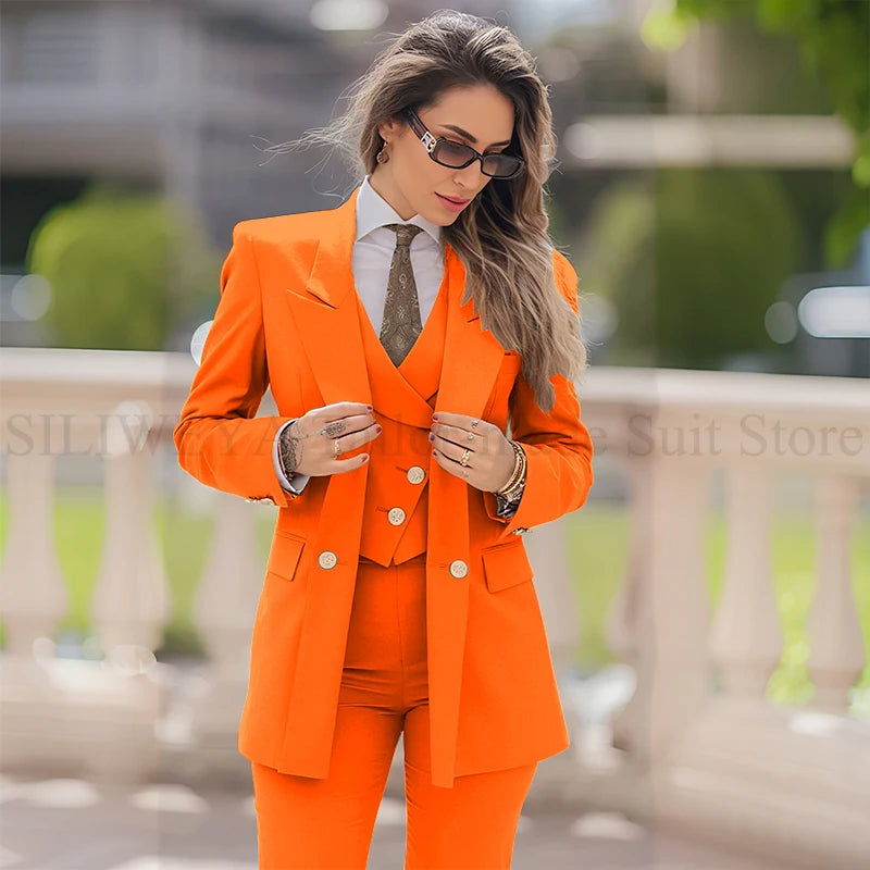 Elegant Women Suit 3 Piece Jacket Vest Pants, Lady's Blazers Sets