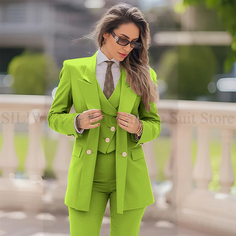 Elegant Women Suit 3 Piece Jacket Vest Pants, Lady's Blazers Sets