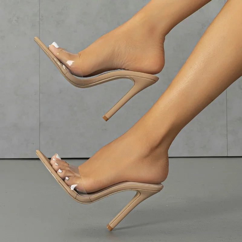 2025 New Peep Toe Women Heels Sexy  PVC Transparent Single Strap Shoes