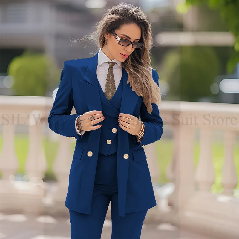 Elegant Women Suit 3 Piece Jacket Vest Pants, Lady's Blazers Sets