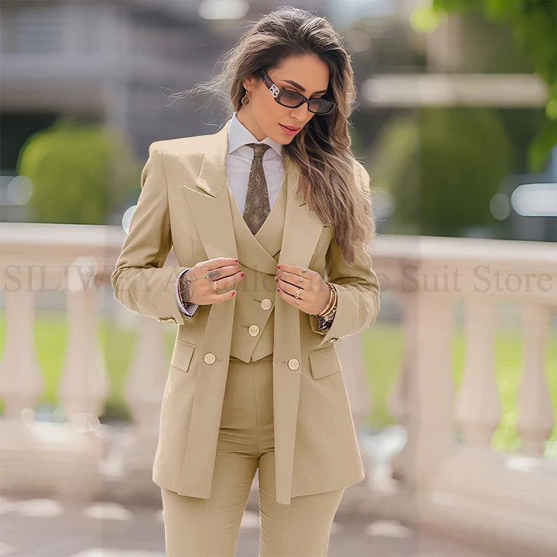 Elegant Women Suit 3 Piece Jacket Vest Pants, Lady's Blazers Sets