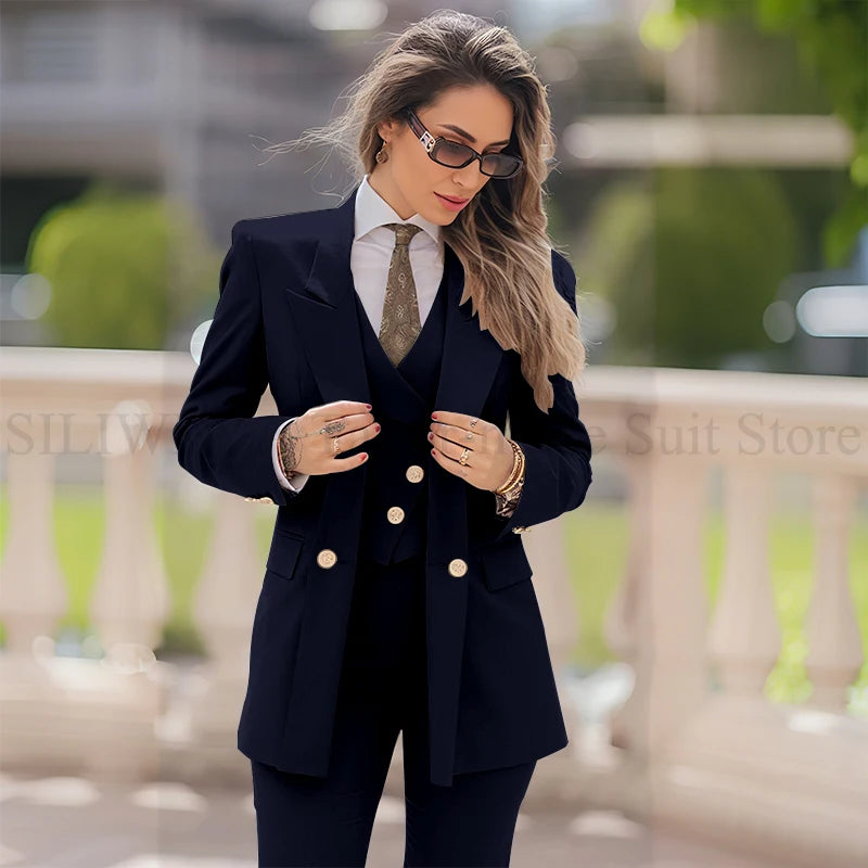 Elegant Women Suit 3 Piece Jacket Vest Pants, Lady's Blazers Sets