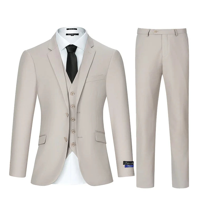 3pcs Men's Classic Solid Color Suit Set