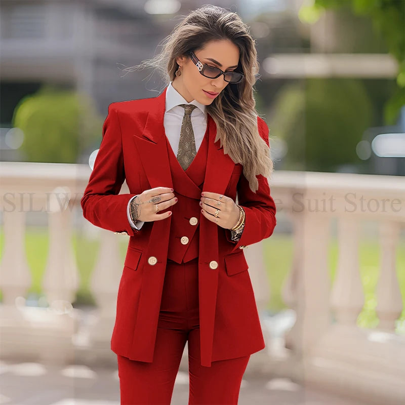 Elegant Women Suit 3 Piece Jacket Vest Pants, Lady's Blazers Sets