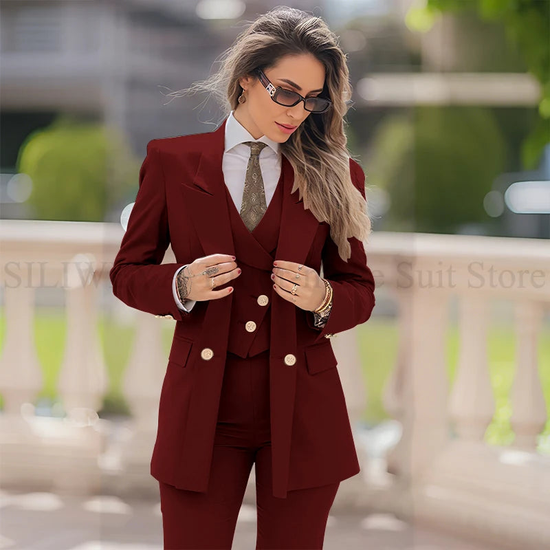 Elegant Women Suit 3 Piece Jacket Vest Pants, Lady's Blazers Sets