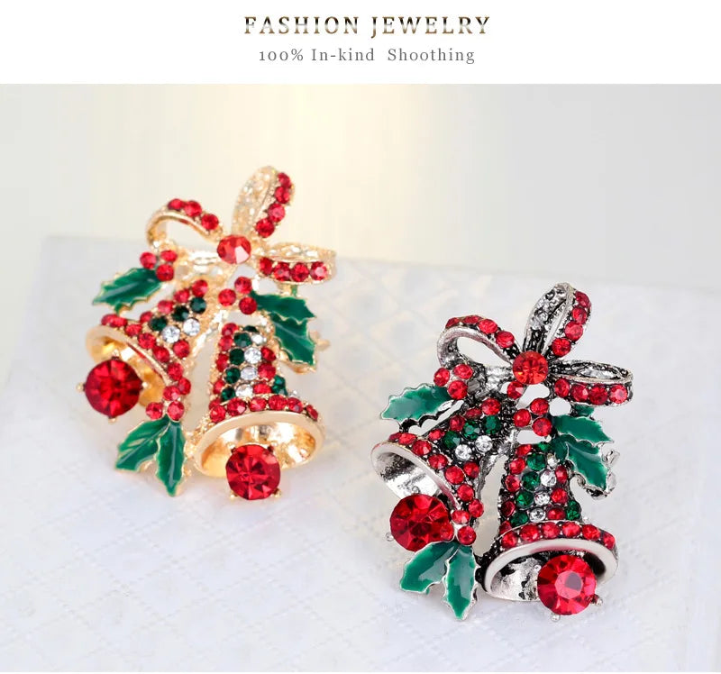 Christmas New Year Brooch, Sparkling Rhinestone Santa Claus, Elk Penguin, Snowman Boots, Bell Wreath Pin Jewelry Gift