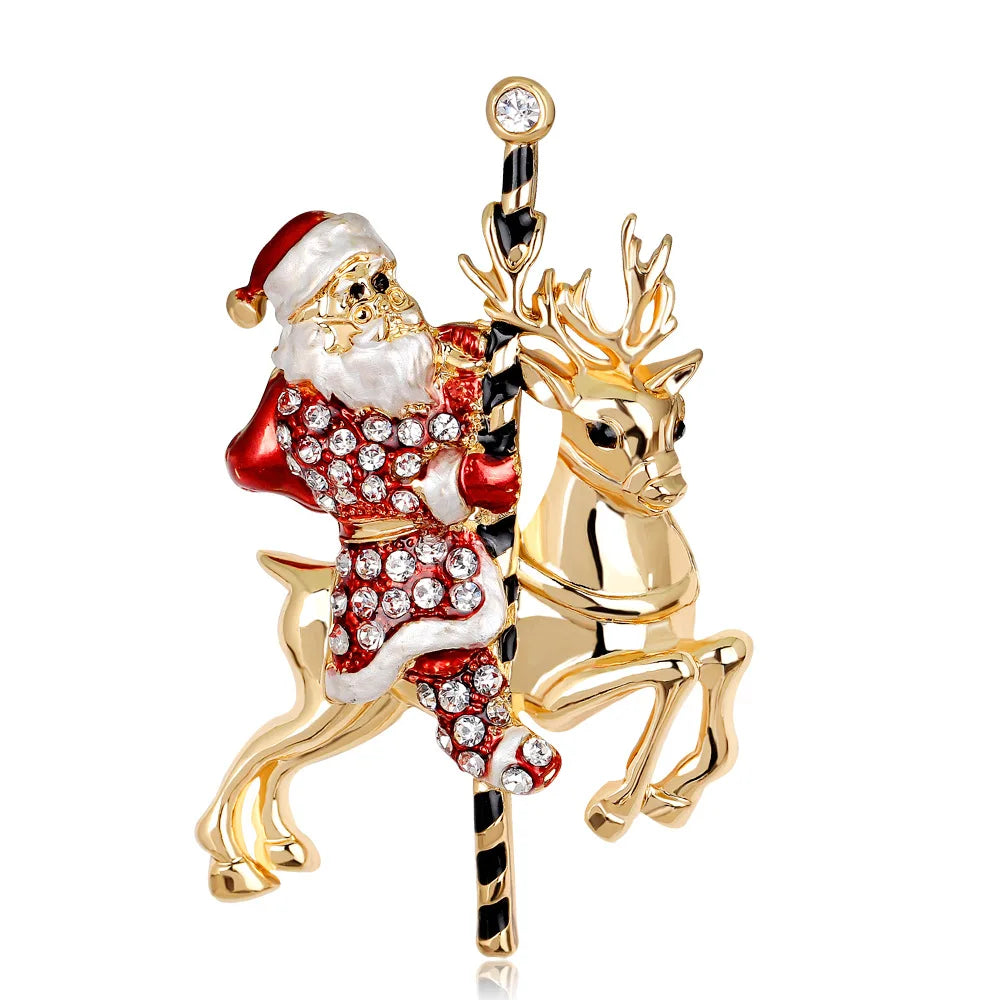 Christmas New Year Brooch, Sparkling Rhinestone Santa Claus, Elk Penguin, Snowman Boots, Bell Wreath Pin Jewelry Gift