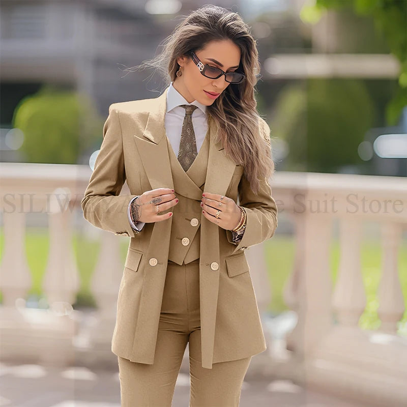 Elegant Women Suit 3 Piece Jacket Vest Pants, Lady's Blazers Sets