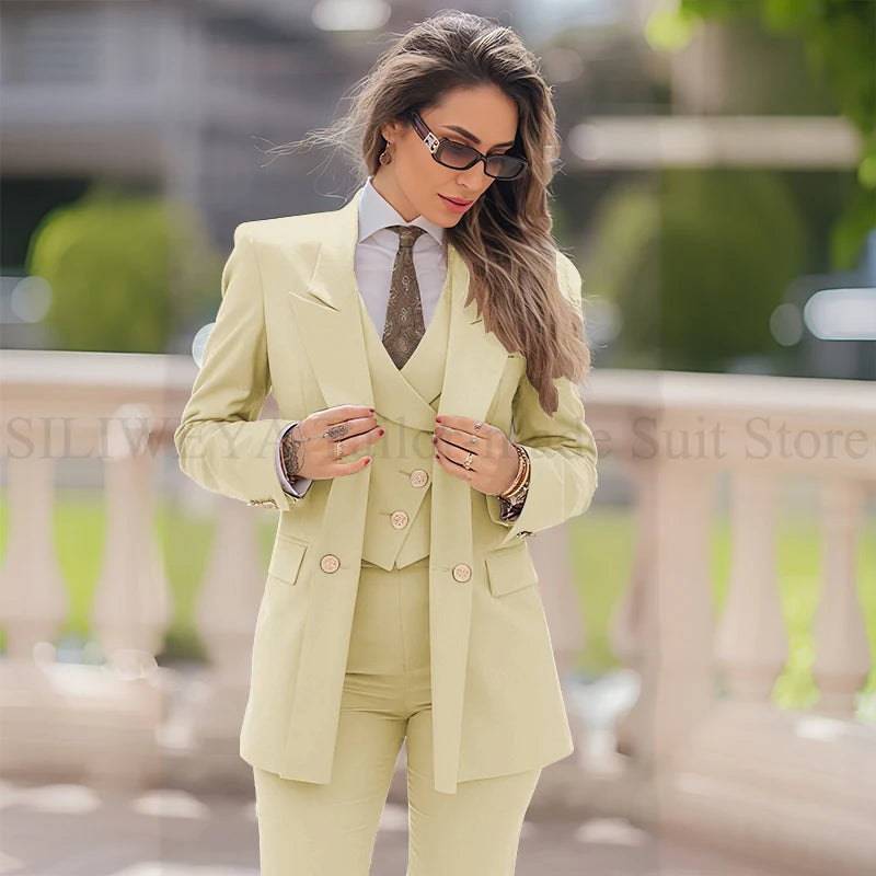 Elegant Women Suit 3 Piece Jacket Vest Pants, Lady's Blazers Sets