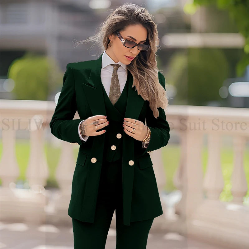 Elegant Women Suit 3 Piece Jacket Vest Pants, Lady's Blazers Sets