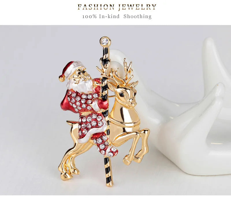 Christmas New Year Brooch, Sparkling Rhinestone Santa Claus, Elk Penguin, Snowman Boots, Bell Wreath Pin Jewelry Gift