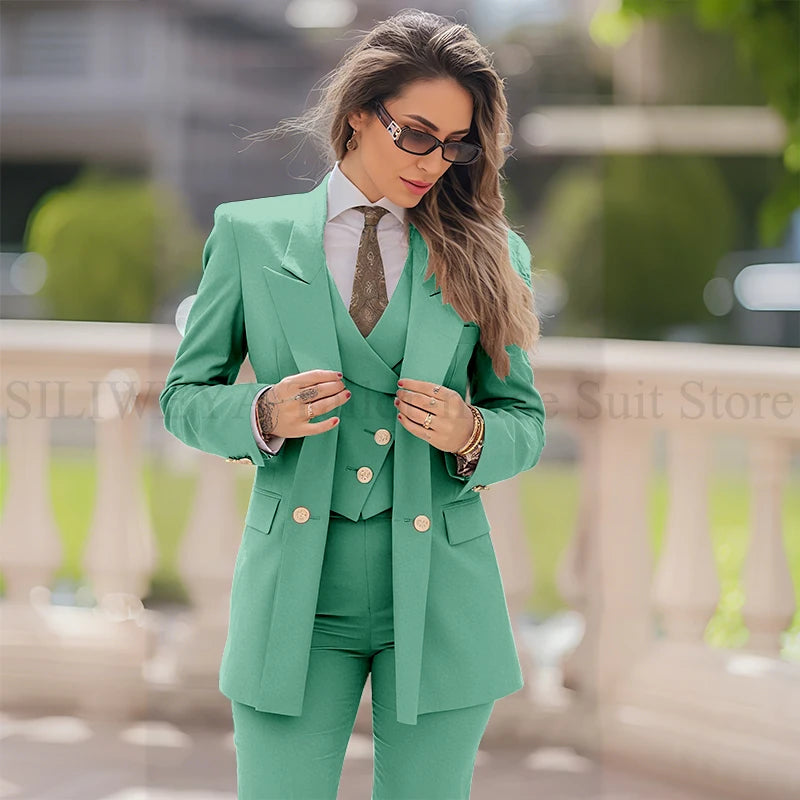 Elegant Women Suit 3 Piece Jacket Vest Pants, Lady's Blazers Sets