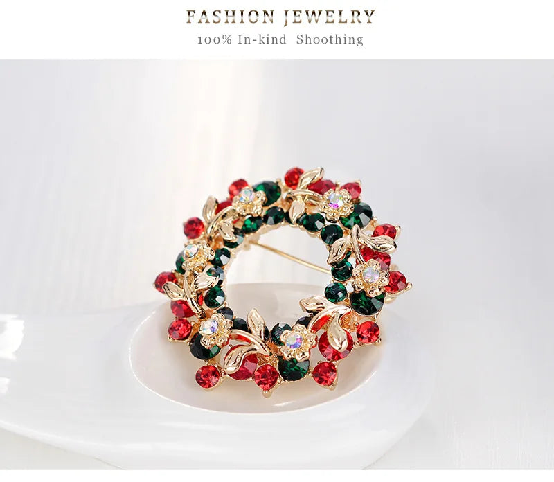 Christmas New Year Brooch, Sparkling Rhinestone Santa Claus, Elk Penguin, Snowman Boots, Bell Wreath Pin Jewelry Gift