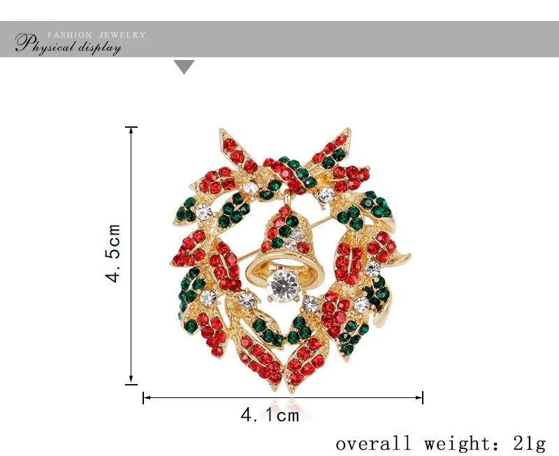 Christmas New Year Brooch, Sparkling Rhinestone Santa Claus, Elk Penguin, Snowman Boots, Bell Wreath Pin Jewelry Gift