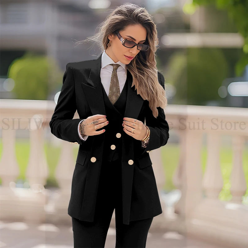 Elegant Women Suit 3 Piece Jacket Vest Pants, Lady's Blazers Sets