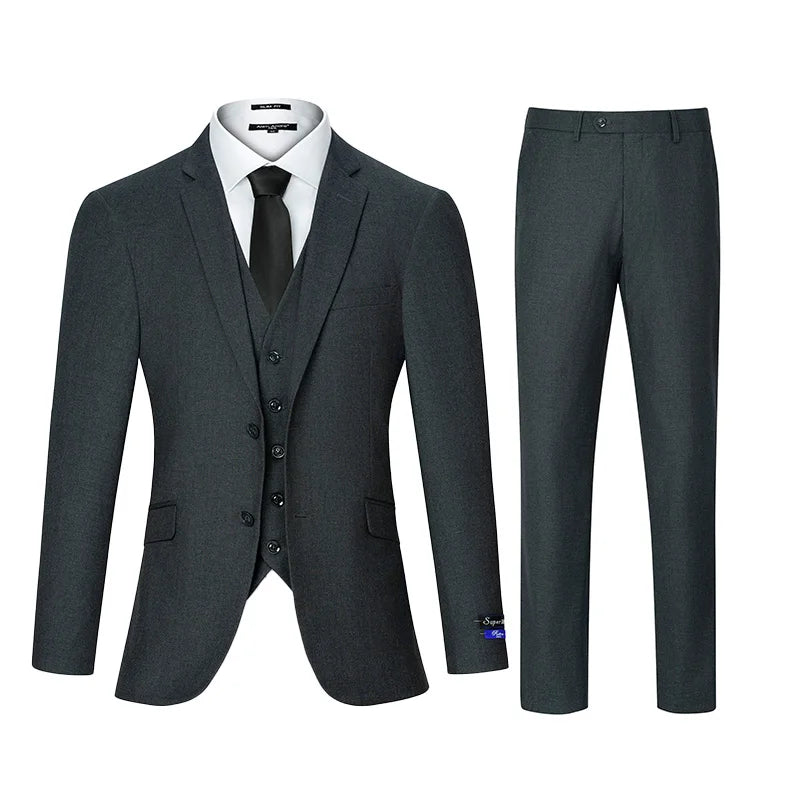 3pcs Men's Classic Solid Color Suit Set